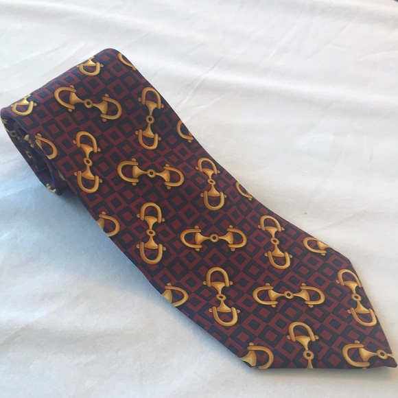 Gucci maroon and navy signature horsebit tie - Picture 2 of 4